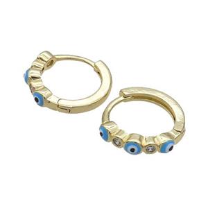 Copper Hoop Earring Blue Enamel Evil Eye Gold Plated, approx 3mm, 16mm dia [FN32094]
