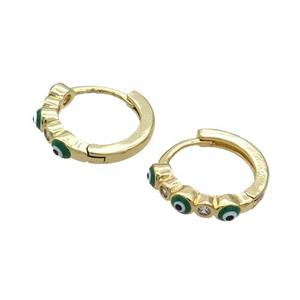 Copper Hoop Earring Green Enamel Evil Eye Gold Plated, approx 3mm, 16mm dia [FN32095]