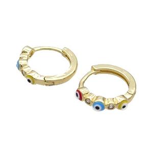 Copper Hoop Earring Multicolor Enamel Evil Eye Gold Plated, approx 3mm, 16mm dia [FN32096]