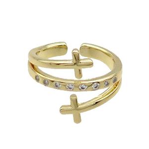 Copper Ring Pave Zircon Cross Gold Plated, approx 17mm, 16mm dia [FN32097]