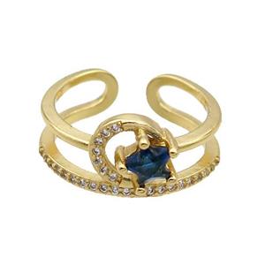 Copper Ring Pave Zircon Star Gold Plated, approx 10mm, 18mm dia [FN32098]