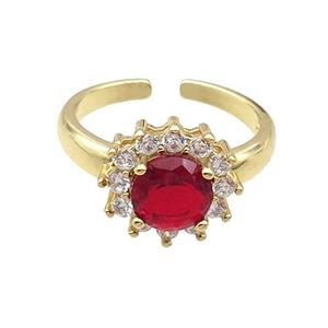 Copper Ring Pave Zircon Red Crystal Gold Plated, approx 12mm, 18mm dia [FN32105]