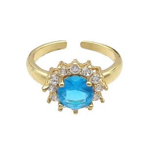 Copper Ring Pave Zircon Blue Crystal Gold Plated, approx 12mm, 18mm dia [FN32106]