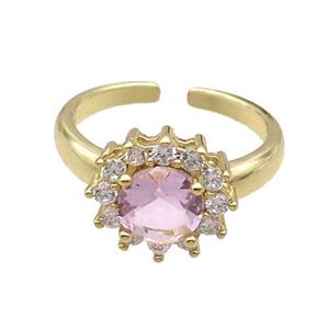 Copper Ring Pave Zircon Pink Crystal Gold Plated, approx 12mm, 18mm dia [FN32107]