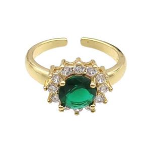 Copper Ring Pave Zircon Green Crystal Gold Plated, approx 12mm, 18mm dia [FN32108]