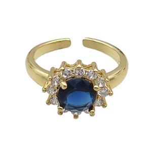 Copper Ring Pave Zircon Darkblue Crystal Gold Plated, approx 12mm, 18mm dia [FN32109]
