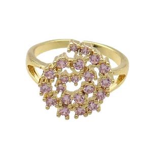 Copper Ring Rebirth Pave Pink Zircon Adjustable Gold Plated, approx 13-16mm, 18mm dia [FN32116]