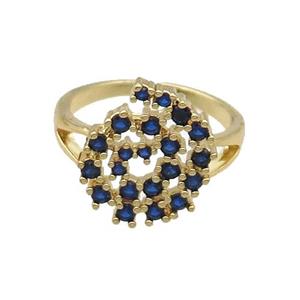 Copper Ring Rebirth Pave Blue Zircon Adjustable Gold Plated, approx 13-16mm, 18mm dia [FN32117]