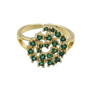 Copper Ring Rebirth Pave Green Zircon Adjustable Gold Plated, approx 13-16mm, 18mm dia [FN32118]