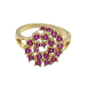 Copper Ring Rebirth Pave Hotpink Zircon Adjustable Gold Plated, approx 13-16mm, 18mm dia [FN32119]