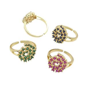 Copper Ring Rebirth Pave Zircon Adjustable Gold Plated Mixed, approx 13-16mm, 18mm dia [FN32120]