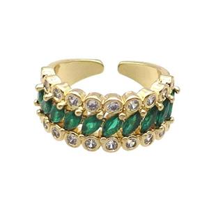 Copper Ring Pave Zircon Green Gold Plated, approx 10mm, 18mm dia [FN32122]