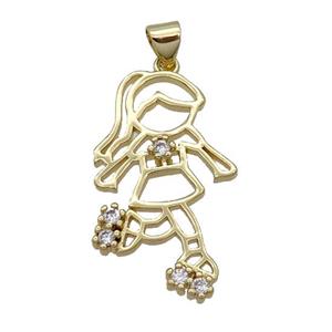 Copper Girl Kid Pendant Pave Zircon Dancing Gold Plated, approx 17-28mm [FN32131]