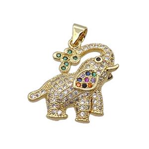 Copper Elephant Pendant Pave Zircon Gold Plated, approx 20-21mm [FN32133]