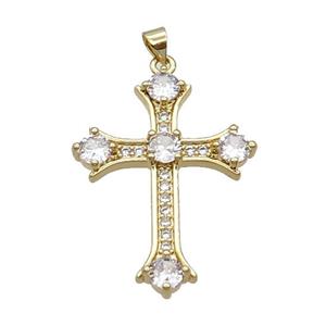 Copper Cross Pendant Pave Zircon Gold Plated, approx 27-37mm [FN32134]