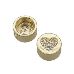 Copper Button Beads Pave Zircon Heart Gold Plated, approx 11mm dia [FN32139]
