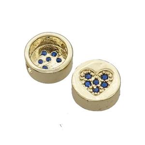 Copper Button Beads Pave Blue Zircon Heart Gold Plated, approx 11mm dia [FN32141]