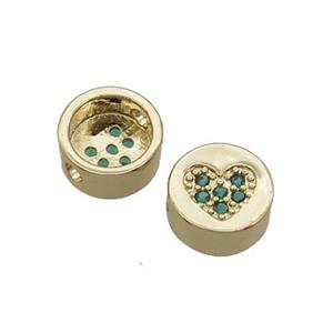 Copper Button Beads Pave Green Zircon Heart Gold Plated, approx 11mm dia [FN32142]