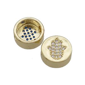 Copper Button Beads Pave Zircon Hamsahand Gold Plated, approx 11mm dia [FN32145]