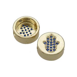 Copper Button Beads Pave Blue Zircon Hamsahand Gold Plated, approx 11mm dia [FN32146]