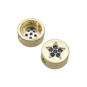 Copper Button Beads Pave Blue Zircon Star Gold Plated, approx 11mm dia [FN32153]