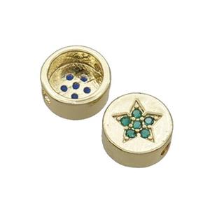 Copper Button Beads Pave Green Zircon Star Gold Plated, approx 11mm dia [FN32154]