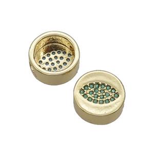 Copper Button Beads Pave Green Zircon Eye Gold Plated, approx 11mm dia [FN32158]