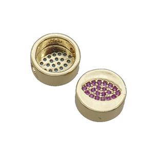 Copper Button Beads Pave Hotpink Zircon Eye Gold Plated, approx 11mm dia [FN32159]