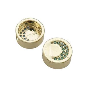 Copper Button Beads Pave Green Zircon Moon Gold Plated, approx 11mm dia [FN32164]
