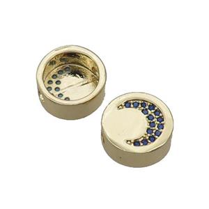 Copper Button Beads Pave Blue Zircon Moon Gold Plated, approx 11mm dia [FN32165]