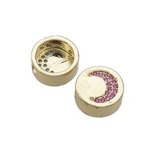 Copper Button Beads Pave Hotpink Zircon Moon Gold Plated, approx 11mm dia [FN32166]