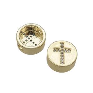 Copper Button Beads Pave Zircon Cross Gold Plated, approx 11mm dia [FN32169]