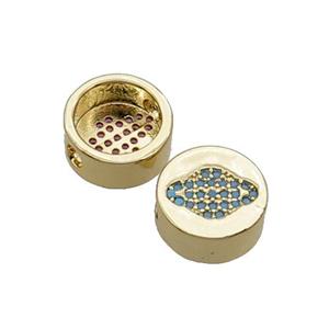 Copper Button Beads Pave Turq Zircon Planet Gold Plated, approx 11mm dia [FN32177]