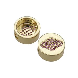 Copper Button Beads Pave Pink Zircon Planet Gold Plated, approx 11mm dia [FN32179]