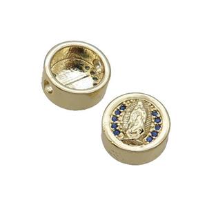 Copper Button Beads Pave Blue Zircon Jesus Gold Plated, approx 11mm dia [FN32188]