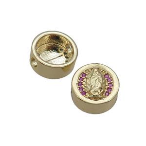 Copper Button Beads Pave Hotpink Zircon Jesus Gold Plated, approx 11mm dia [FN32189]