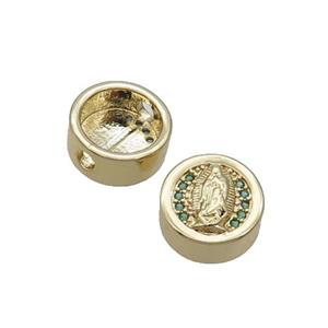 Copper Button Beads Pave Green Zircon Jesus Gold Plated, approx 11mm dia [FN32190]