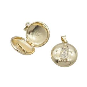 Copper Locket Pendant Pave Zircon Jesus Gold Plated, approx 18mm dia [FN32192]