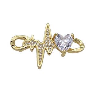Copper Cardiogram Heart Connector Pave Zircon Gold Plated, approx 18-30mm [FN32201]