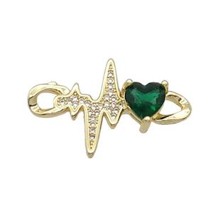 Copper Cardiogram Heart Connector Pave Zircon Green Gold Plated, approx 18-30mm [FN32202]