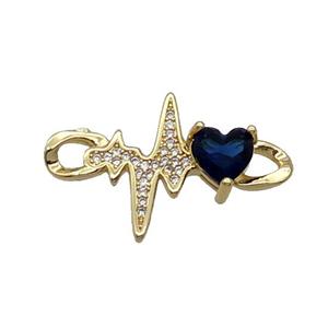 Copper Cardiogram Heart Connector Pave Zircon Darkblue Gold Plated, approx 18-30mm [FN32204]