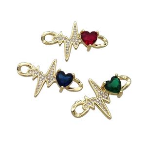 Copper Cardiogram Heart Connector Pave Zircon Gold Plated Mix, approx 18-30mm [FN32205]