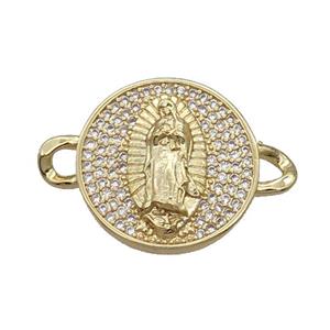 Copper Circle Jesus Connector Pave Zircon Gold Plated, approx 21mm [FN32206]