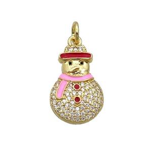 Copper Snowman Pendant Pave Zircon Enamel Gold Plated, approx 11.5-17.5mm [FN32210]