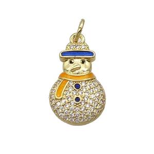 Copper Snowman Pendant Pave Zircon Enamel Gold Plated, approx 11.5-17.5mm [FN32211]