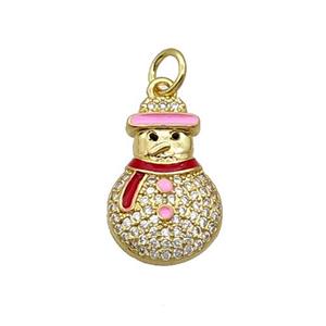 Copper Snowman Pendant Pave Zircon Enamel Gold Plated, approx 11.5-17.5mm [FN32212]