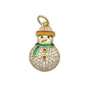 Copper Snowman Pendant Pave Zircon Enamel Gold Plated, approx 11.5-17.5mm [FN32213]