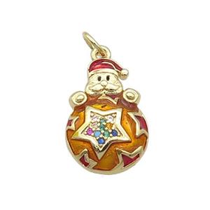 Copper Santa Claus Pendant Pave Zircon Orange Enamel Gold Plated, approx 12.5-18mm [FN32217]