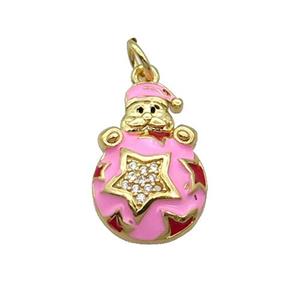 Copper Santa Claus Pendant Pave Zircon Pink Enamel Gold Plated, approx 12.5-18mm [FN32219]