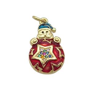Copper Santa Claus Pendant Pave Zircon Red Enamel Gold Plated, approx 12.5-18mm [FN32220]